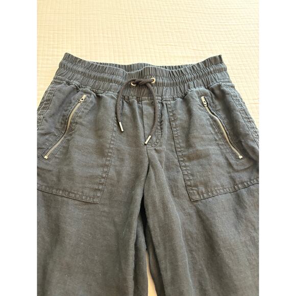 Athleta Black Linen Drawstring Pant w Zipper Pockets Size 2 - Picture 1 of 4